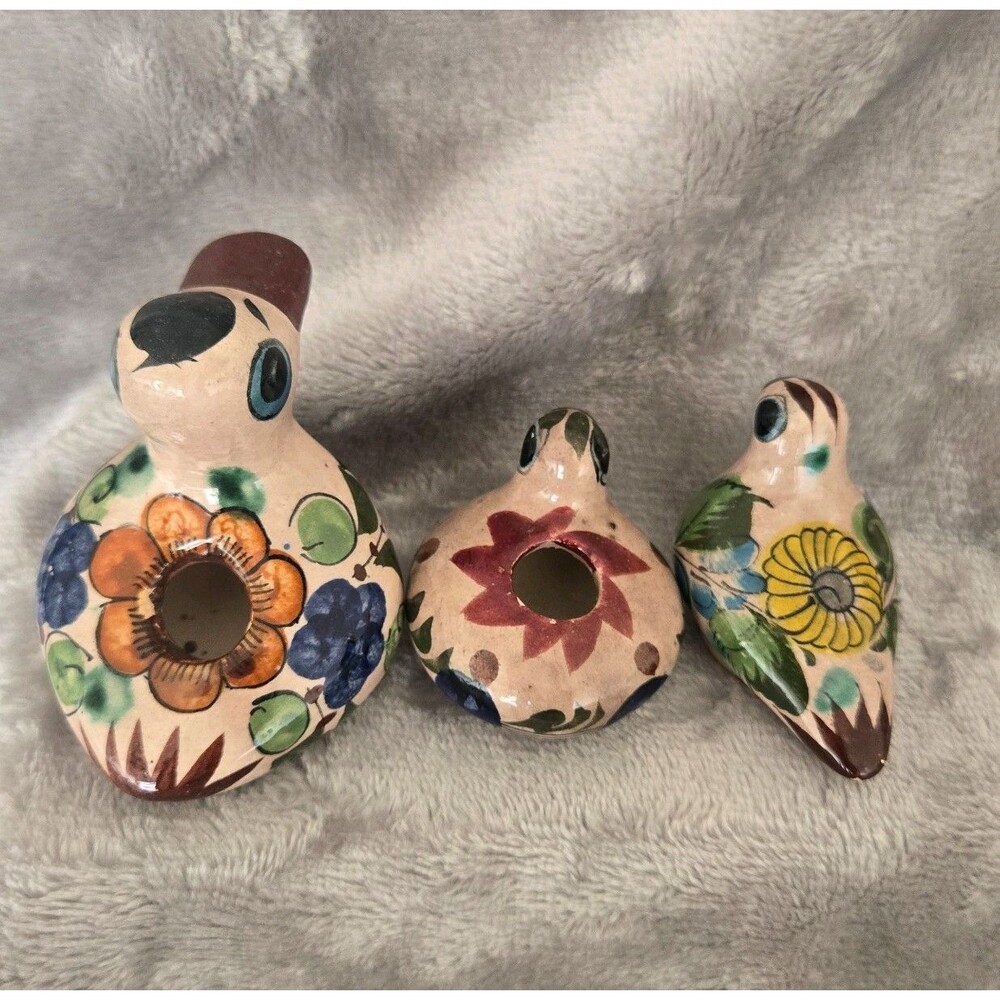 Tonala Mexico Pottery Ceramic Duck Candle Holder Hand Painted signed bird decor